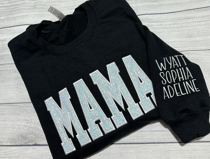 Mama Sweatshirt met Geborduurde Applicatie en Glitter – Op Maat Gemaakt