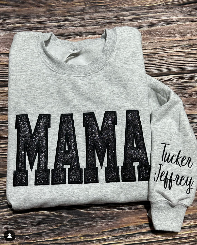 Mama Sweatshirt met Geborduurde Applicatie en Glitter – Op Maat Gemaakt