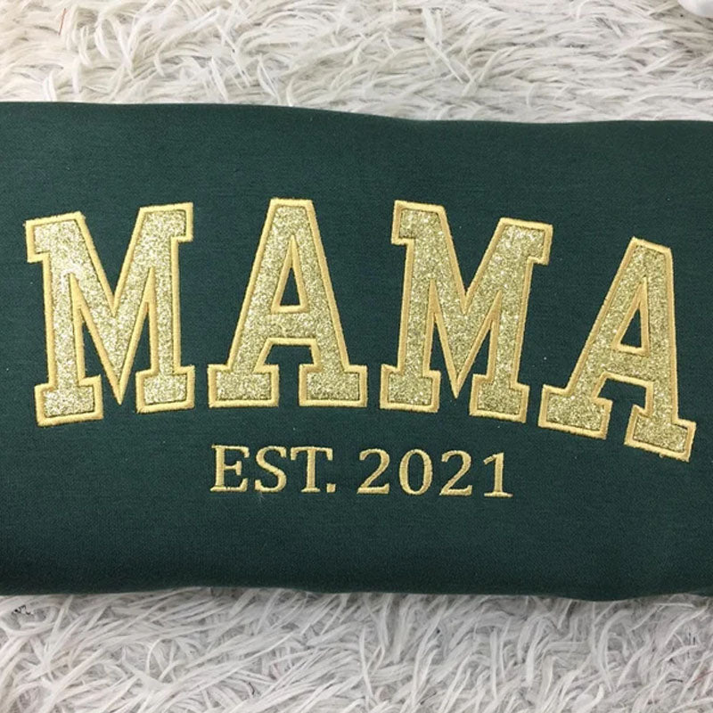 Mama Sweatshirt met Geborduurde Applicatie en Glitter – Op Maat Gemaakt