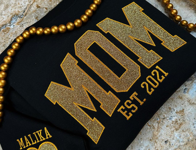 Mama Sweatshirt met Geborduurde Applicatie en Glitter – Op Maat Gemaakt