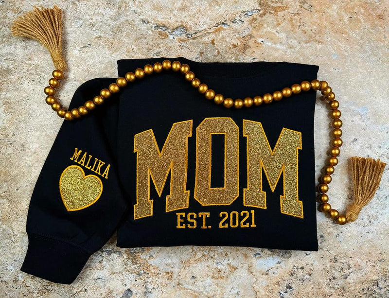 Mama Sweatshirt met Geborduurde Applicatie en Glitter – Op Maat Gemaakt