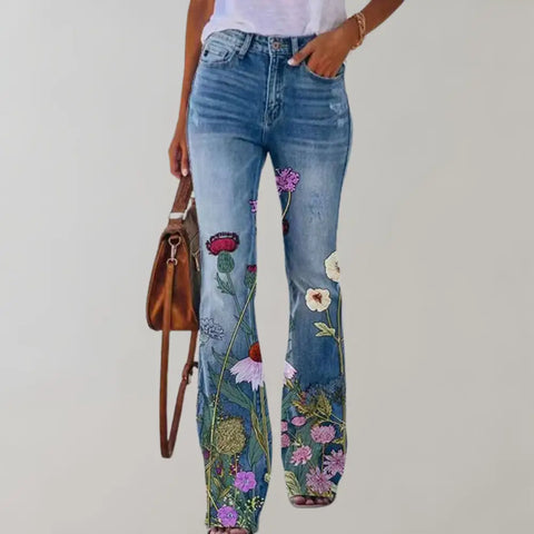 Flare broek voor dames met bloemenprint