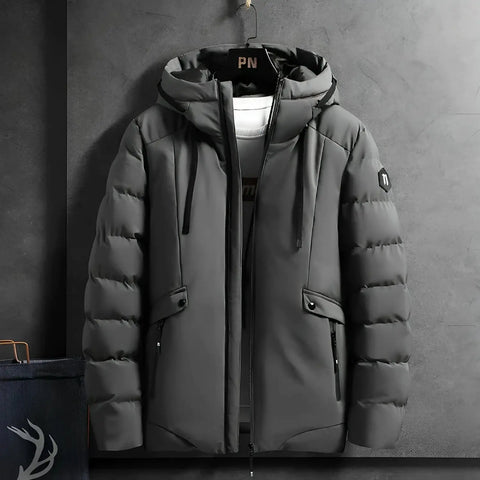 Puffy winter jacket met capuchon en rits, Tommy™ parka winterjas in blauw.