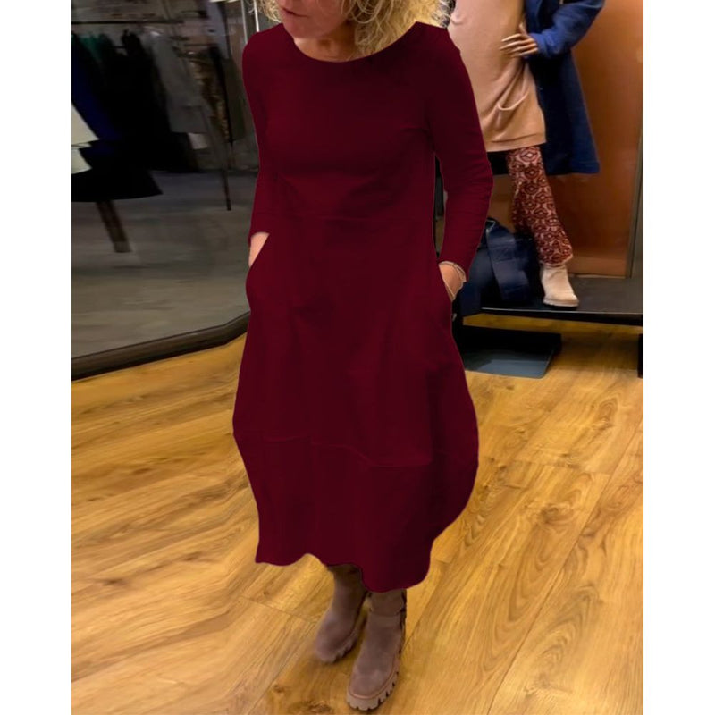 A-lijn Jurk - Casual - Katoenmix - Perfect voor Lente Herfst en Winter - ROOD / S - Dresses > Casual Dresses > Midi