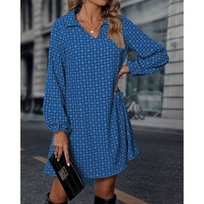 A-lijn Jurk - Casual - Polyestervezel en Elastaan - Ideaal voor Lente en Herfst - BLAUW / S - Casual Dresses