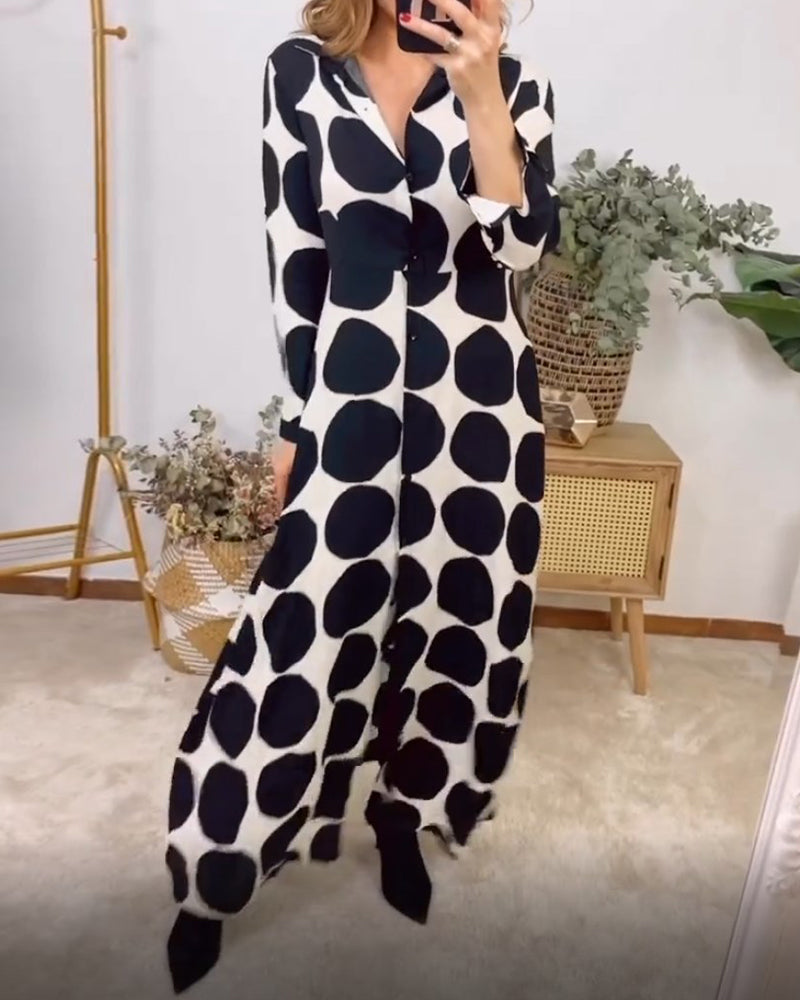 A-lijn Jurk - Eenvoudig - Katoenmengsel met Geometrische Print - Perfect voor Lente en Herfst - Maxi Dresses