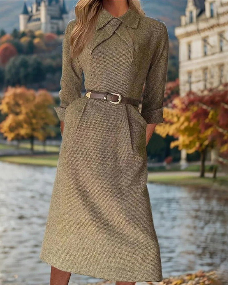 A-lijn Jurk - Elegant & Zakelijk - Katoenmix Effen Kleur Zakken - Perfect voor Lente en Herfst - BEIGE / S - Dresses >