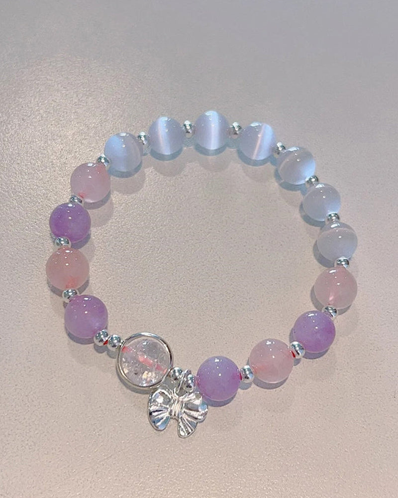 Armband - Positieve Energie Vlinder - Kattenoog en Chrysoberyl - Perfect voor Spirituele Groei - Lila / Vlieg