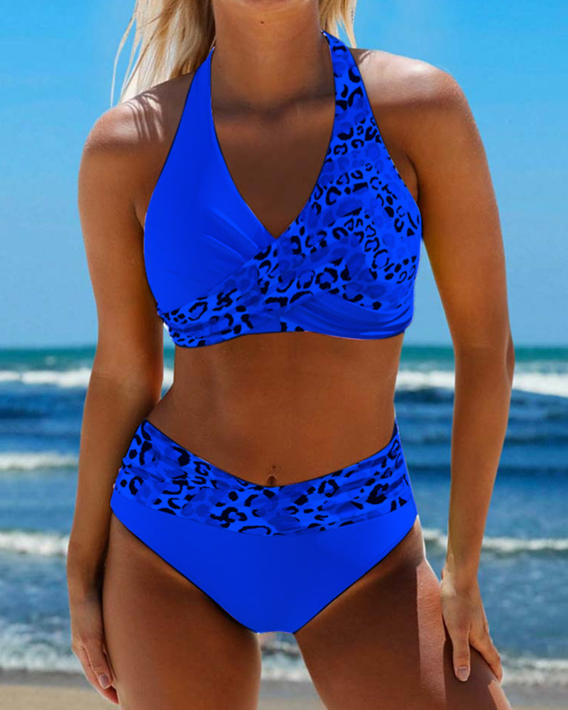 Bikini Dames - Luipaard - Draadloze BH Mouwloos Striksluiting - Ideaal voor Zomer Vakantie - Bikinis