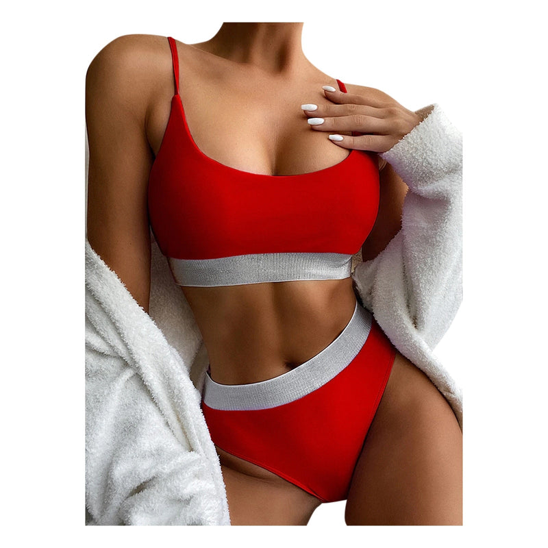 Bikini Set - Aurora - Zwarte Pailletten Hoge Taille - Perfect voor Stranddagen - Rood / S - Bikinis