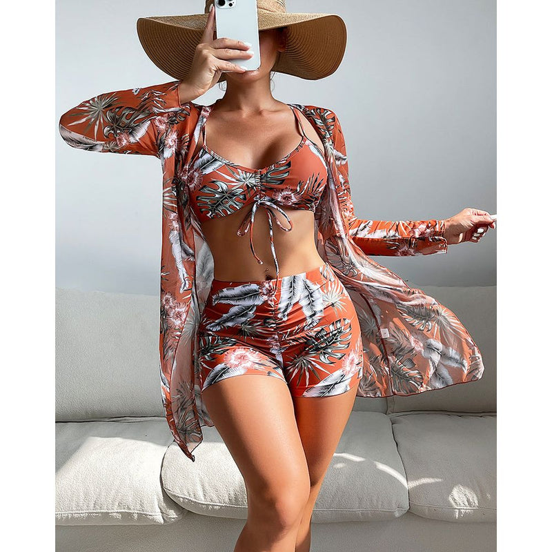 Bikini Set - Vakantie Collectie - Print U-hals Mouwloos - Perfect voor Zomer - Rood / S - Bikinis & Swimwear