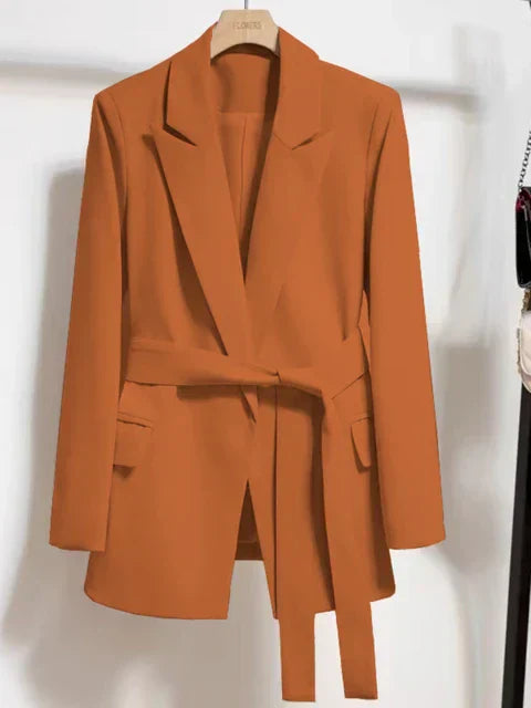 Blazer Dames - Klassiek - Beige Tailleband Praktische Zakken - Perfect voor Formele Gelegenheden - Oranje rood / S