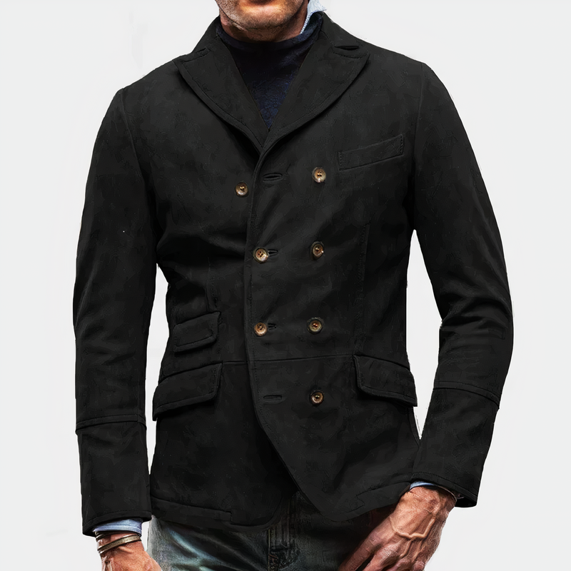 Blazer - Luxe Collectie - Olie ingewaxte Stof Slank Silhouet Sjaalkraag - Perfect voor Herfst/Winter - Zwart / S