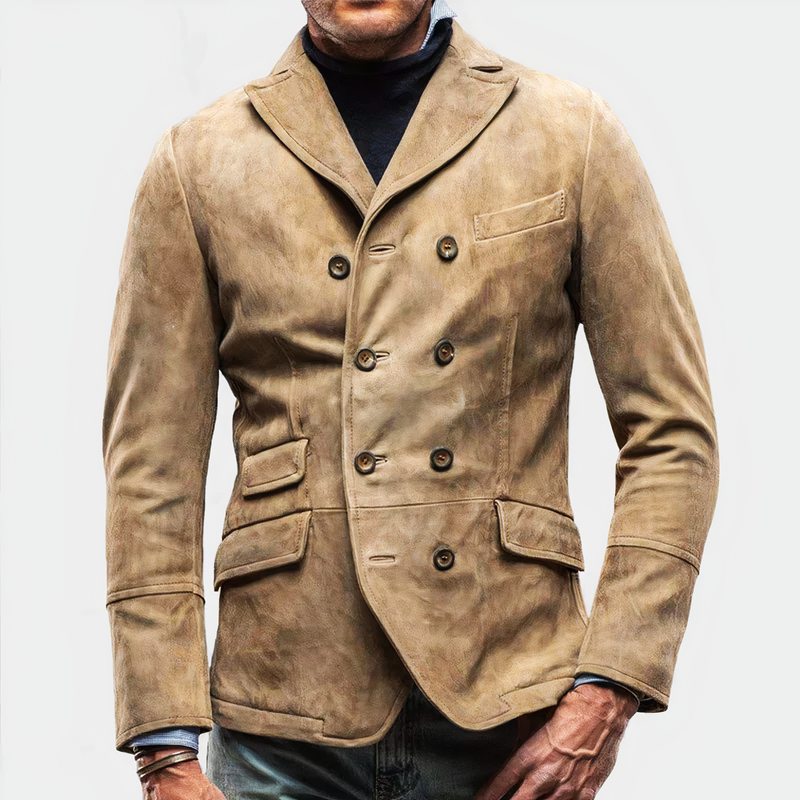 Blazer - Luxe Collectie - Olie ingewaxte Stof Slank Silhouet Sjaalkraag - Perfect voor Herfst/Winter - Beige / S