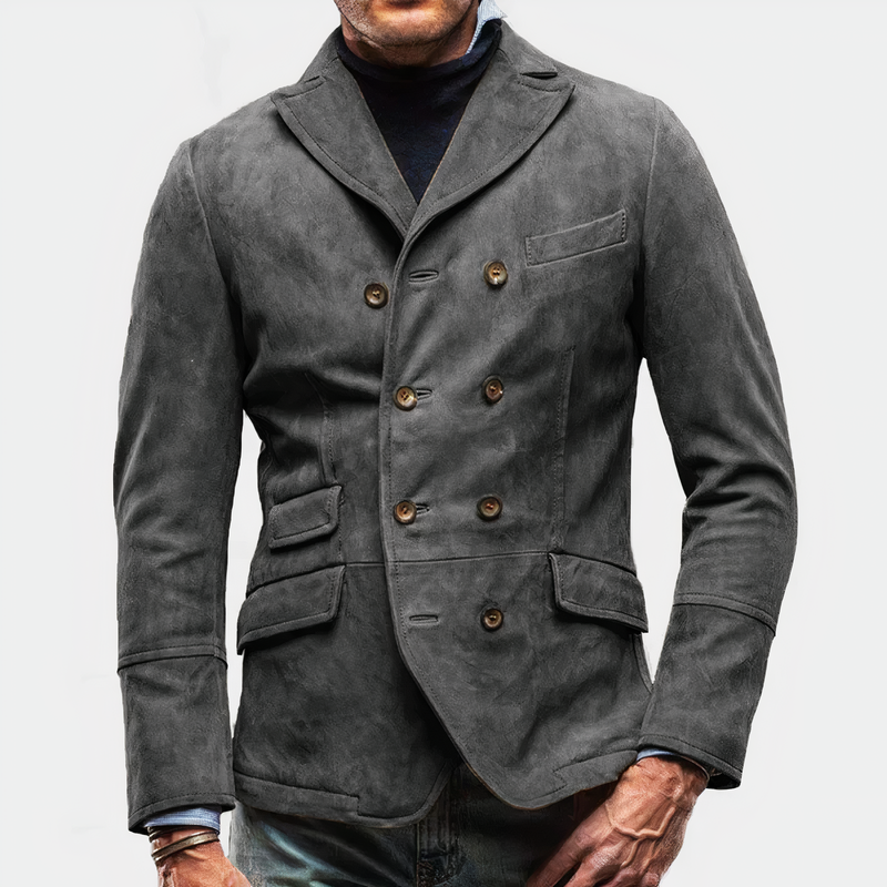 Blazer - Luxe Collectie - Olie ingewaxte Stof Slank Silhouet Sjaalkraag - Perfect voor Herfst/Winter - Grijs / S