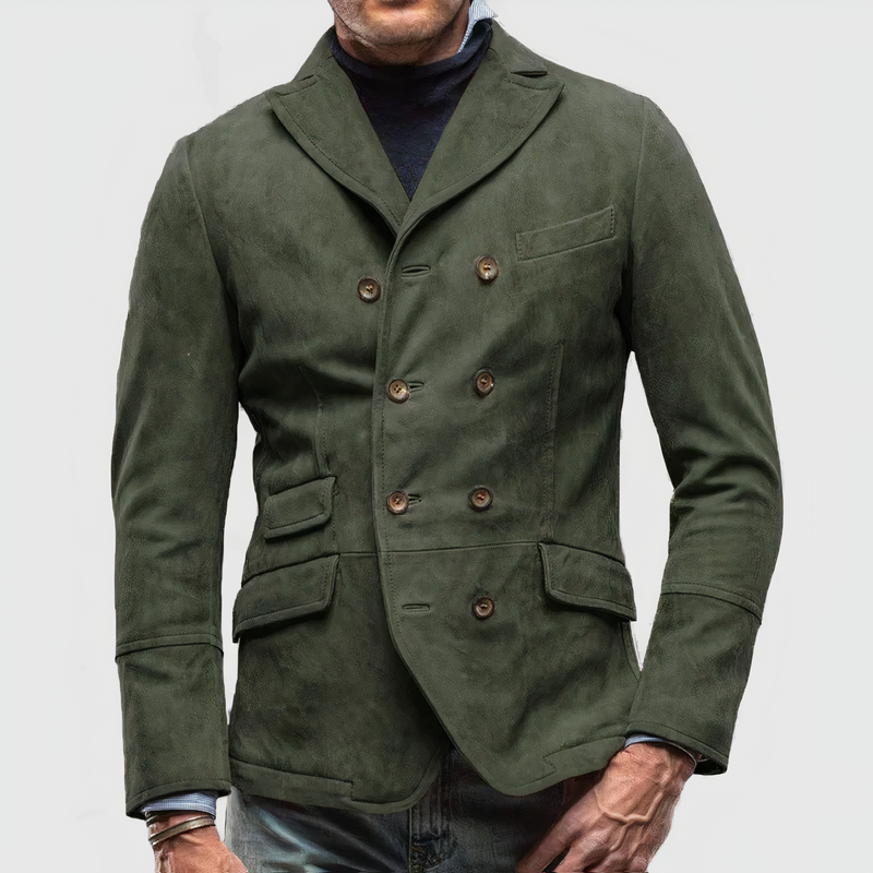 Blazer - Luxe Collectie - Olie ingewaxte Stof Slank Silhouet Sjaalkraag - Perfect voor Herfst/Winter - Groen / S