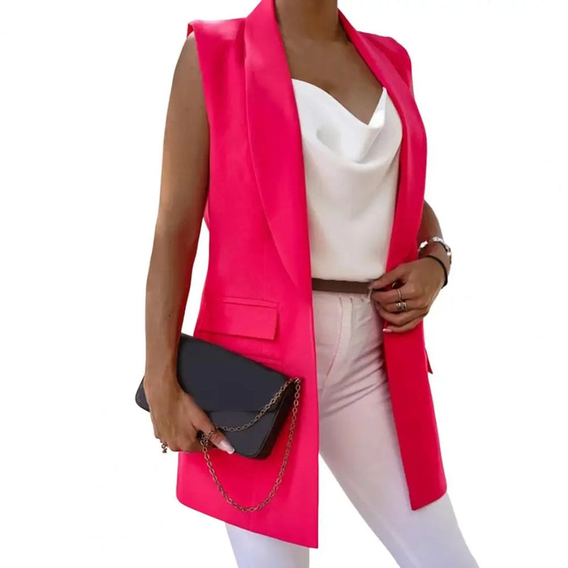 Blazer Vest - Trude - Mouwloos Enkele Knoopsluiting Veelzijdige Kleuren - Lente/Herfst - Roze / S - Dames Blazers