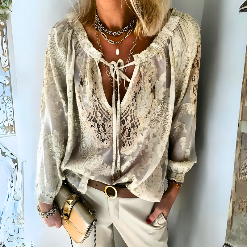 Blouse - Bohemien Chic - Aantrekkelijk Kant Premium Materialen Flatterende Mouwen - Ideaal voor Elke Gelegenheid - S