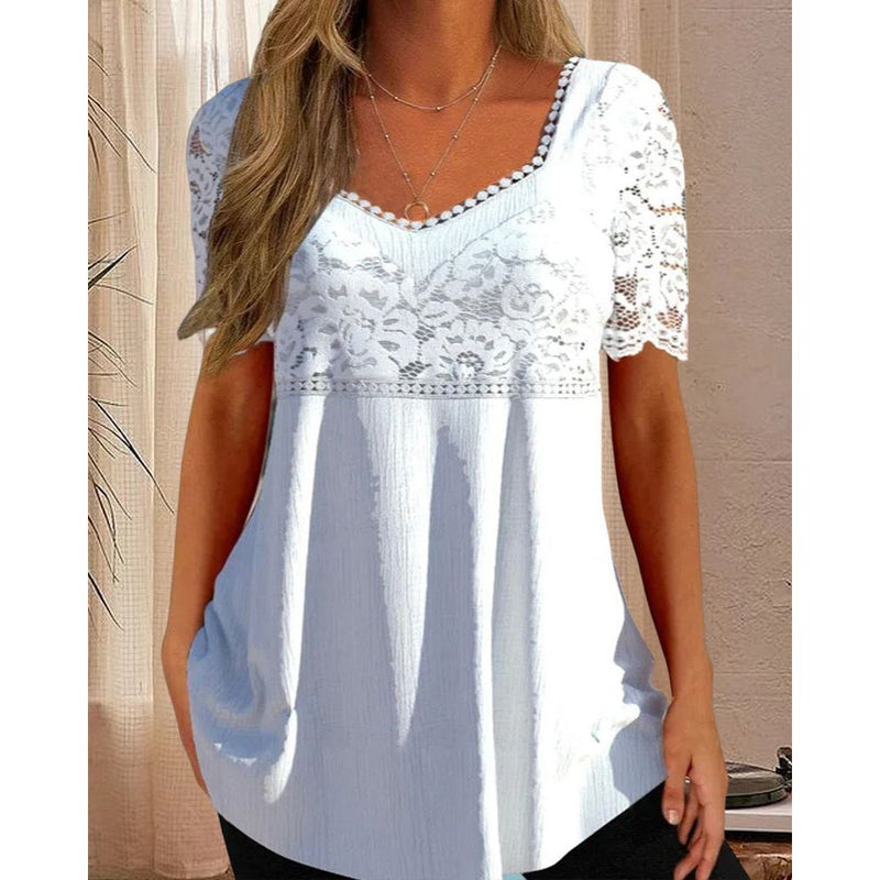 Blouse - Casual - Effen kleur Elastaan Polyestervezel Kant - Perfect voor de Zomer - WIT / S - Casual Blouses