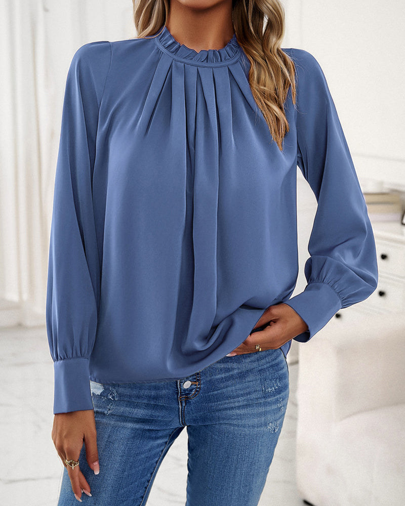 Blouse - Eenvoudig Chic Kantoor - Katoenmix - Perfect voor Lente Herfst en Winter - Blauw / S - Women’s Blouses