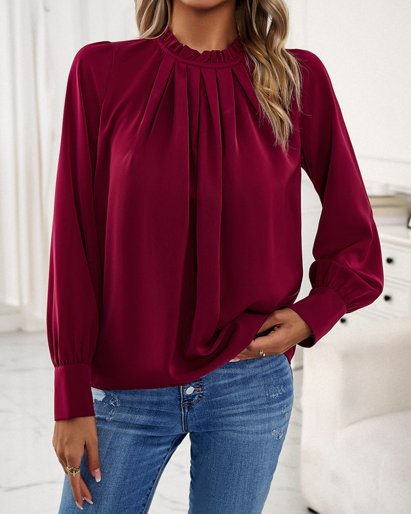 Blouse - Eenvoudig Chic Kantoor - Katoenmix - Perfect voor Lente Herfst en Winter - Bourgondië / S - Women’s Blouses