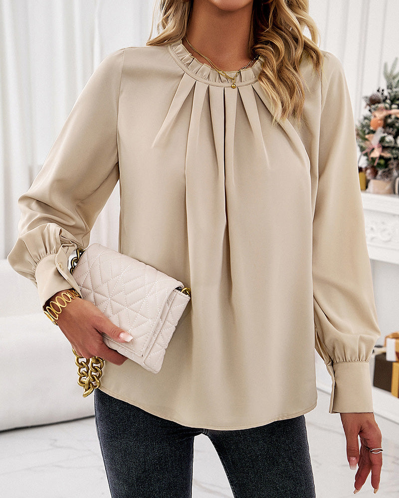 Blouse - Eenvoudig Chic Kantoor - Katoenmix - Perfect voor Lente Herfst en Winter - Khaki / S - Women’s Blouses