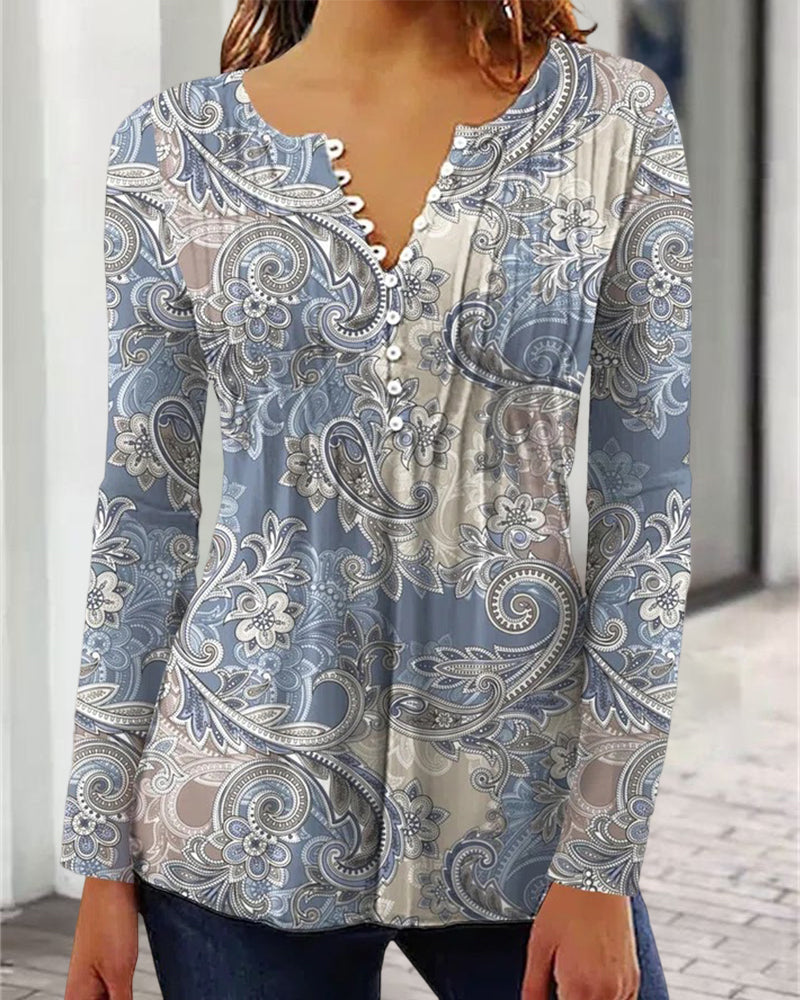 Blouse - Eenvoudig - Polyester Bedrukt V-hals - Perfect voor Lente en Herfst - Dames Blouses