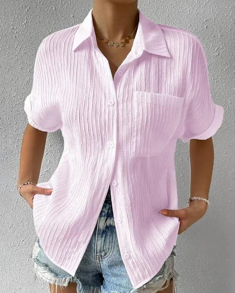 Blouse - Eenvoudig Zakelijk - Katoenmix Effen kleur Overhemdkraag - Ideaal voor Dagelijks en Werk - Roze / S - Dames