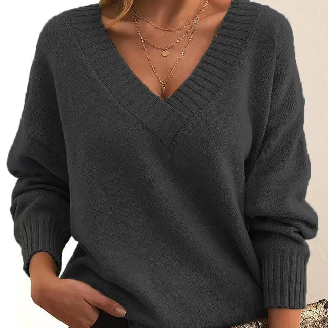 Cashmere Trui - V-hals - Paarse Luxe - Perfect voor Herfst en Winter - Donkergrijs / S - Dames Kleding > Truien