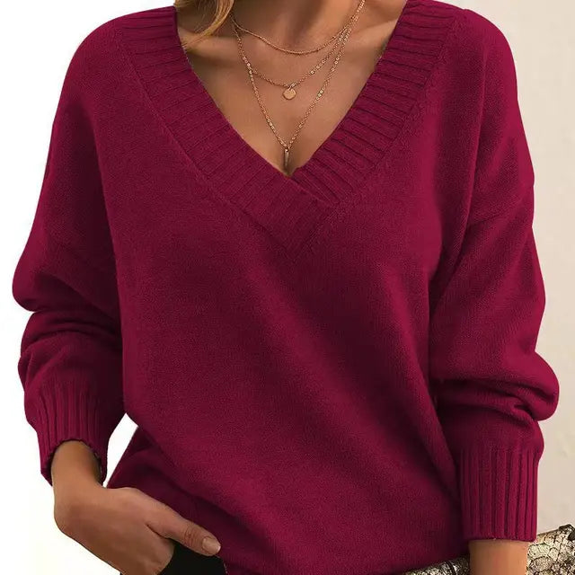 Cashmere Trui - V-hals - Paarse Luxe - Perfect voor Herfst en Winter - Rood / S - Dames Kleding > Truien