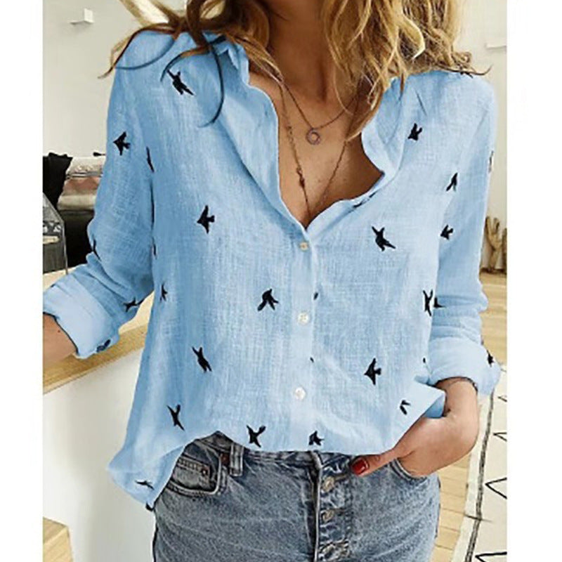 Casual Blouse - Chloë - Luchtig Beschikbaar in Veel Kleuren & Modellen - Perfect voor de Zomer - Blauw (met vogeltjes)