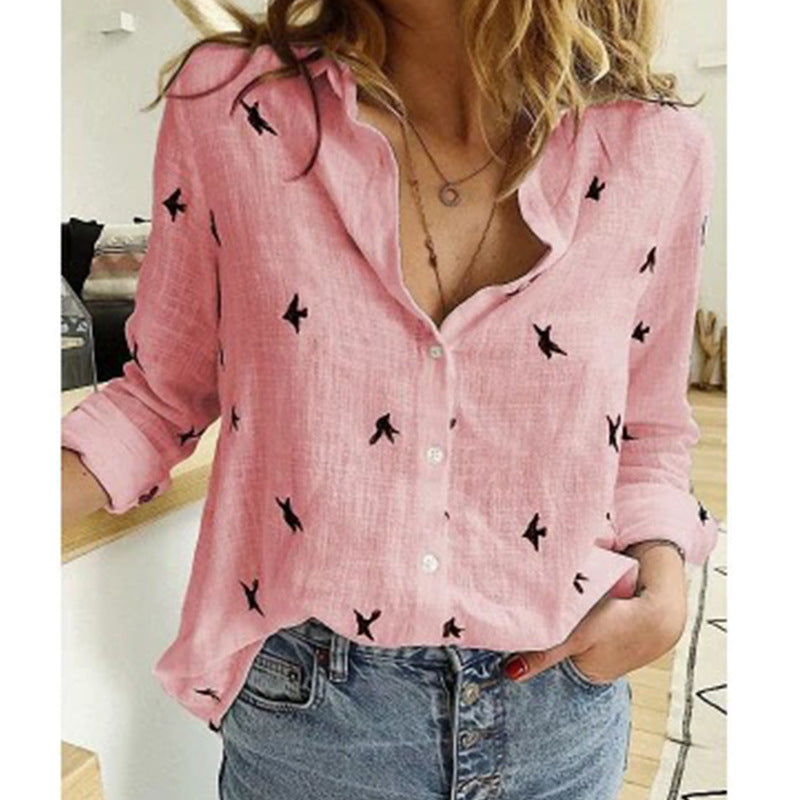 Casual Blouse - Chloë - Luchtig Beschikbaar in Veel Kleuren & Modellen - Perfect voor de Zomer - Roze (met vogeltjes)