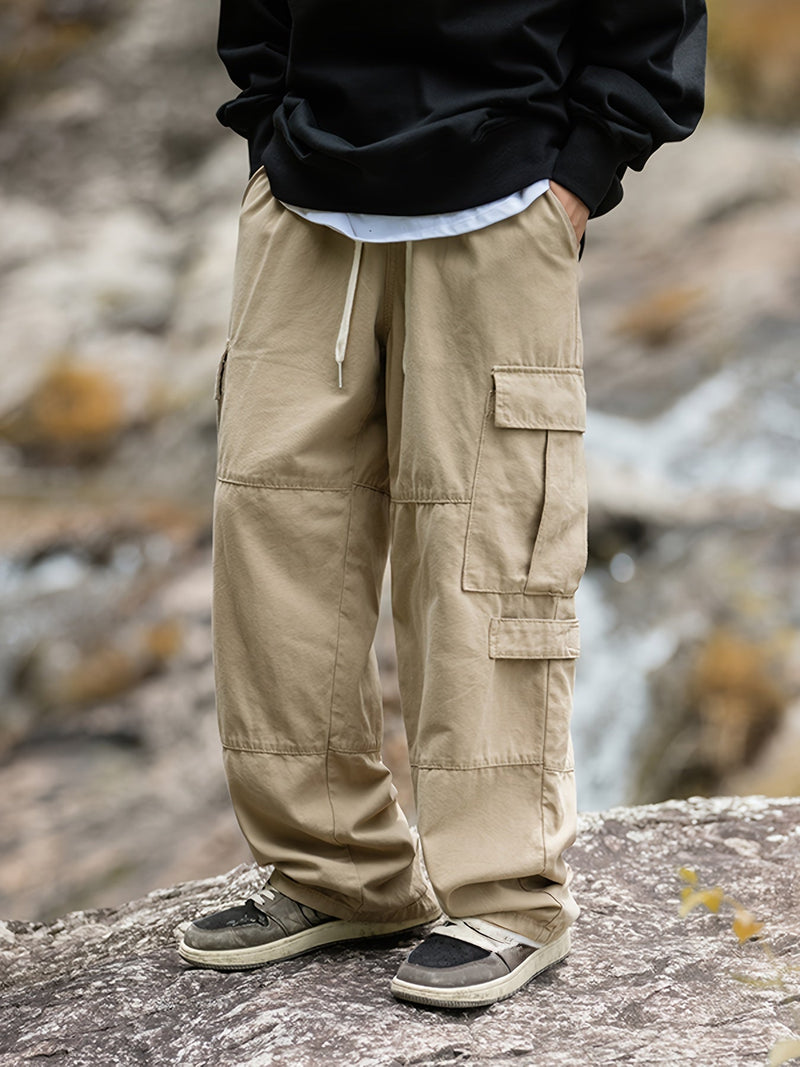 Casual Broek - Effen Kleur - Katoen Losse Pasvorm met Zak - Perfect voor Winter - Khaki / M - Casual Winter Pants