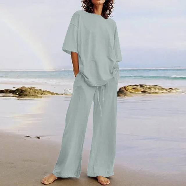 Casual Set - Eenvoudig - Zachte Katoenmix - Ideaal voor Thuis en Strand - Grijs / S - Casual Wear