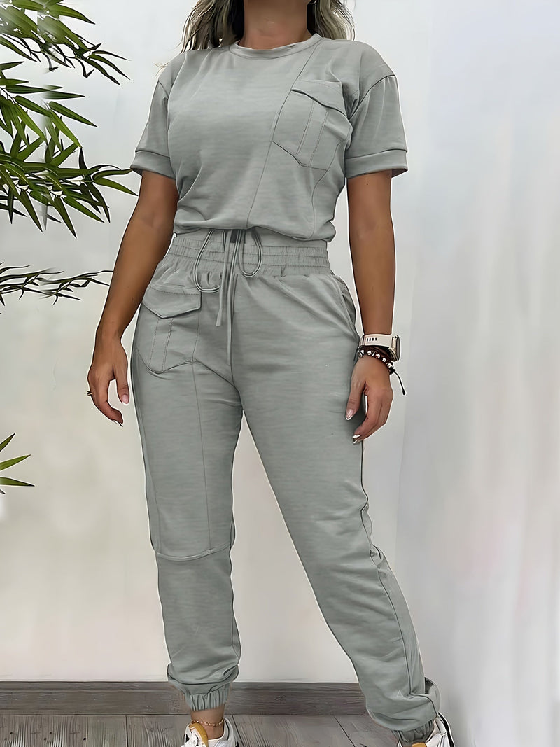 Casual Set - Effen Kleur - Polyester - Geschikt voor Alle Seizoenen - grijs / S - Kleding/Casual T-shirt en Broek