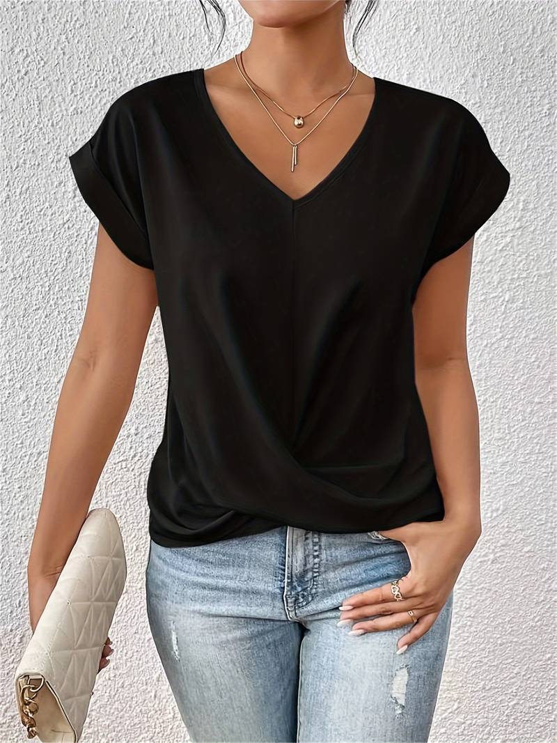 Casual T-shirt - Tiziana™ - Licht elastisch Polyester - Perfect voor Zomeruitstapjes - M / Zwart - Casual T-shirts