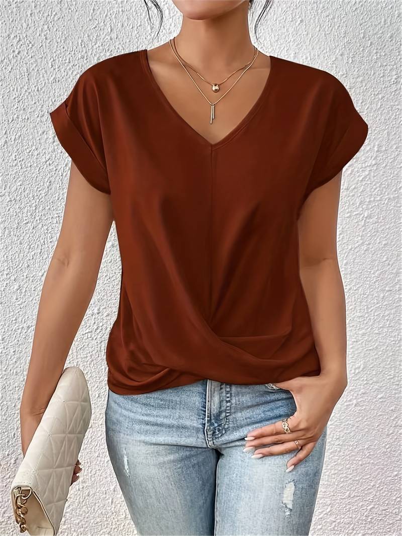 Casual T-shirt - Tiziana™ - Licht elastisch Polyester - Perfect voor Zomeruitstapjes - M / Baksteenrood - Casual