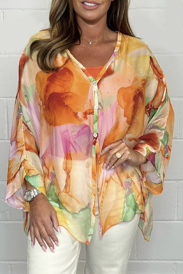 Casual Top - Effen - Rayon - Lente/Zomer - Oranje en Roze / S - Dameskleding > Tops