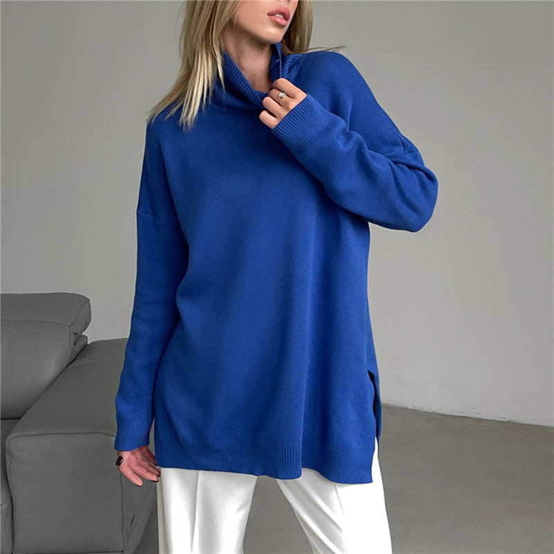 Coltrui Dames - Chique - Luxueus Polyester Eigentijdse Splitjes - Perfect voor Koelere Dagen - Blauw / S - Damesmode >