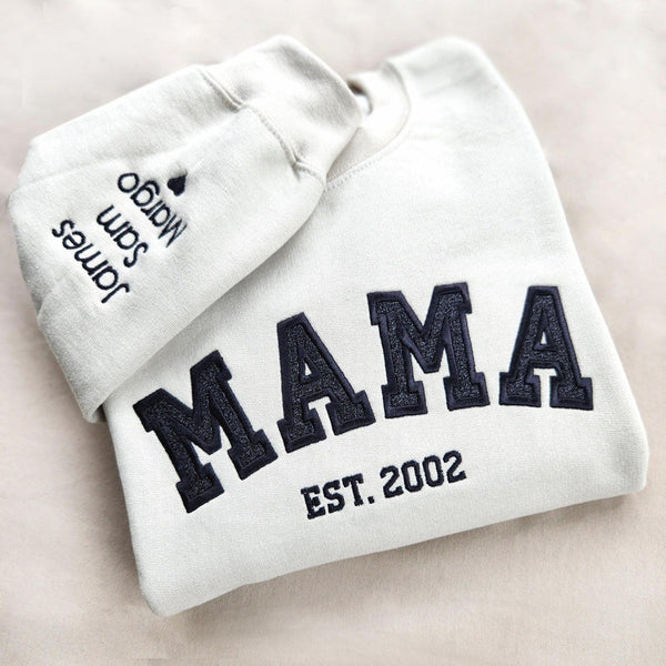 Mama Sweatshirt met Geborduurde Applicatie en Glitter – Op Maat Gemaakt