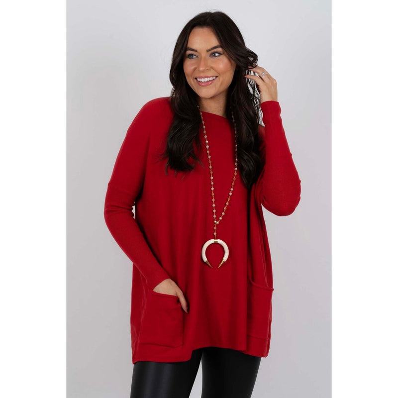 Dames Oversized Trui - Casual Chic - Viscose Mix - Perfect voor Herfst en Winter - Rood (Uitverkocht) / S - Damesmode >