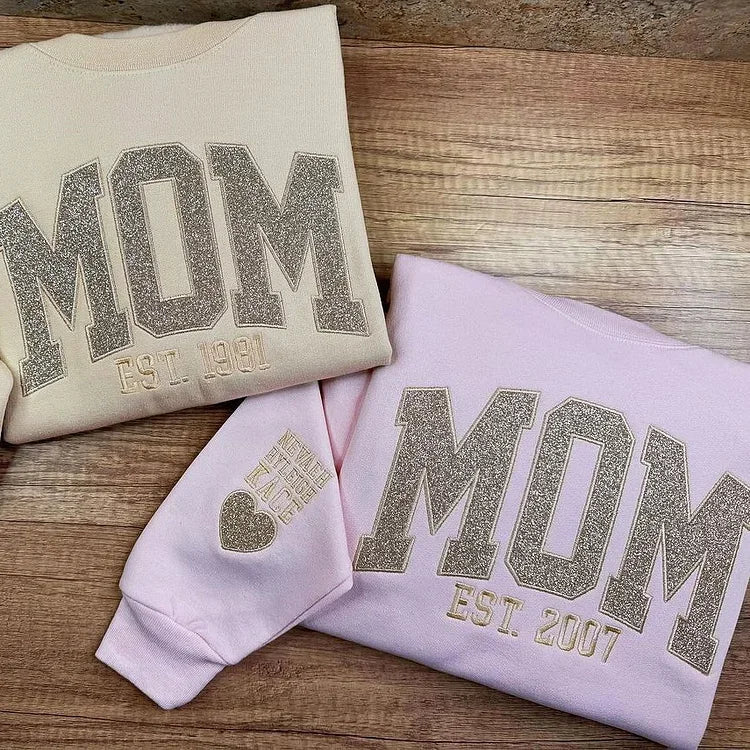 Mama Sweatshirt met Geborduurde Applicatie en Glitter – Op Maat Gemaakt