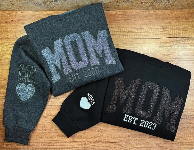 Mama Sweatshirt met Geborduurde Applicatie en Glitter – Op Maat Gemaakt