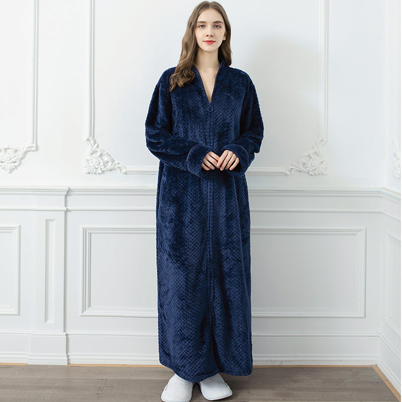 FlanelLuxe | Extra Lange Thermische Badjas voor Wintercomfort - Navy Rits / M - Kleding en accessoires > Kleding >