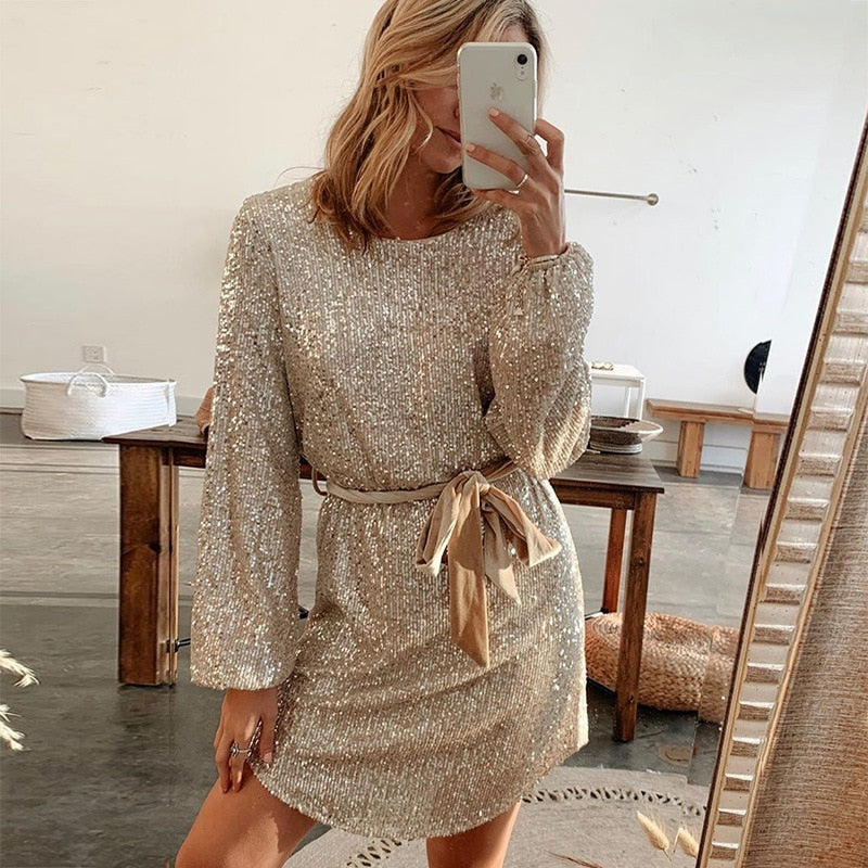 Glitterjurk - Elegant - Beige Zachte Ademende Stof Verscheidene Lengtes - Perfect voor Bruiloften en Galas - Dresses