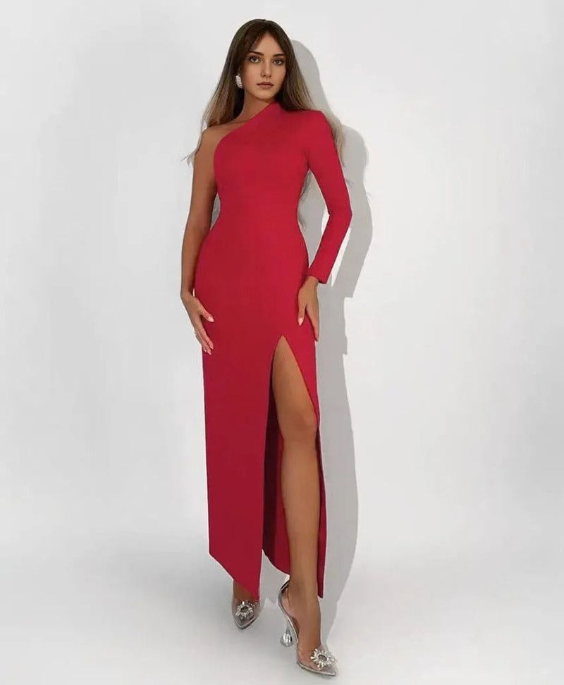 Hoge Split Jurk - Modern Chic - Zwart en Rood - Perfect voor Feestelijke Gelegenheden - Rood / S - Dresses