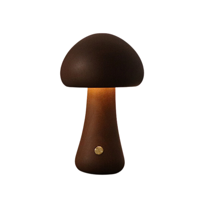 Houten Vintage Paddenstoel Tafellamp - Donker Hout / Gebogen / Hoog - Wooden Vintage Mushroom Table Lamp