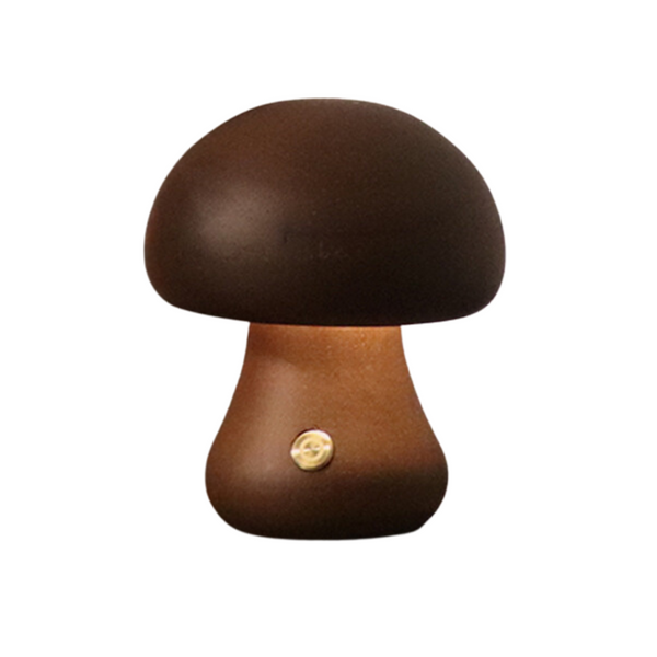 Houten Vintage Paddenstoel Tafellamp - Donker Hout / Gebogen / Mini - Wooden Vintage Mushroom Table Lamp