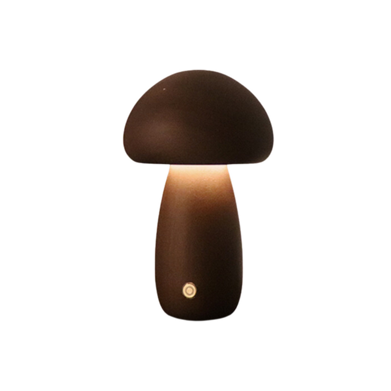 Houten Vintage Paddenstoel Tafellamp - Donker Hout / Rond / Hoog - Wooden Vintage Mushroom Table Lamp