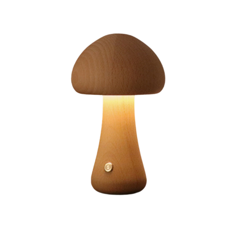 Houten Vintage Paddenstoel Tafellamp - Licht Hout / Gebogen / Hoog - Wooden Vintage Mushroom Table Lamp